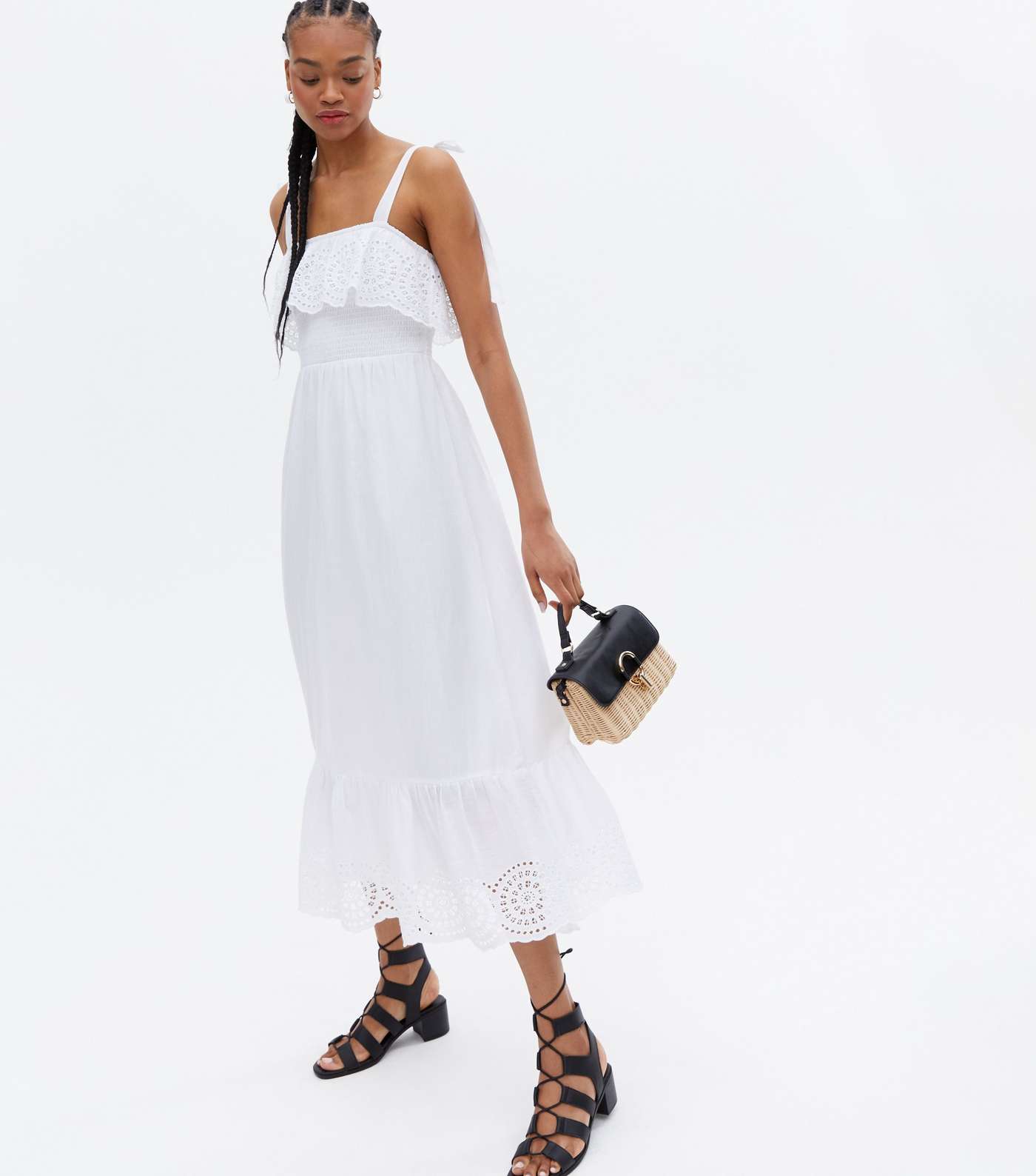 Tall White Broderie Frill Midi Dress Image 2