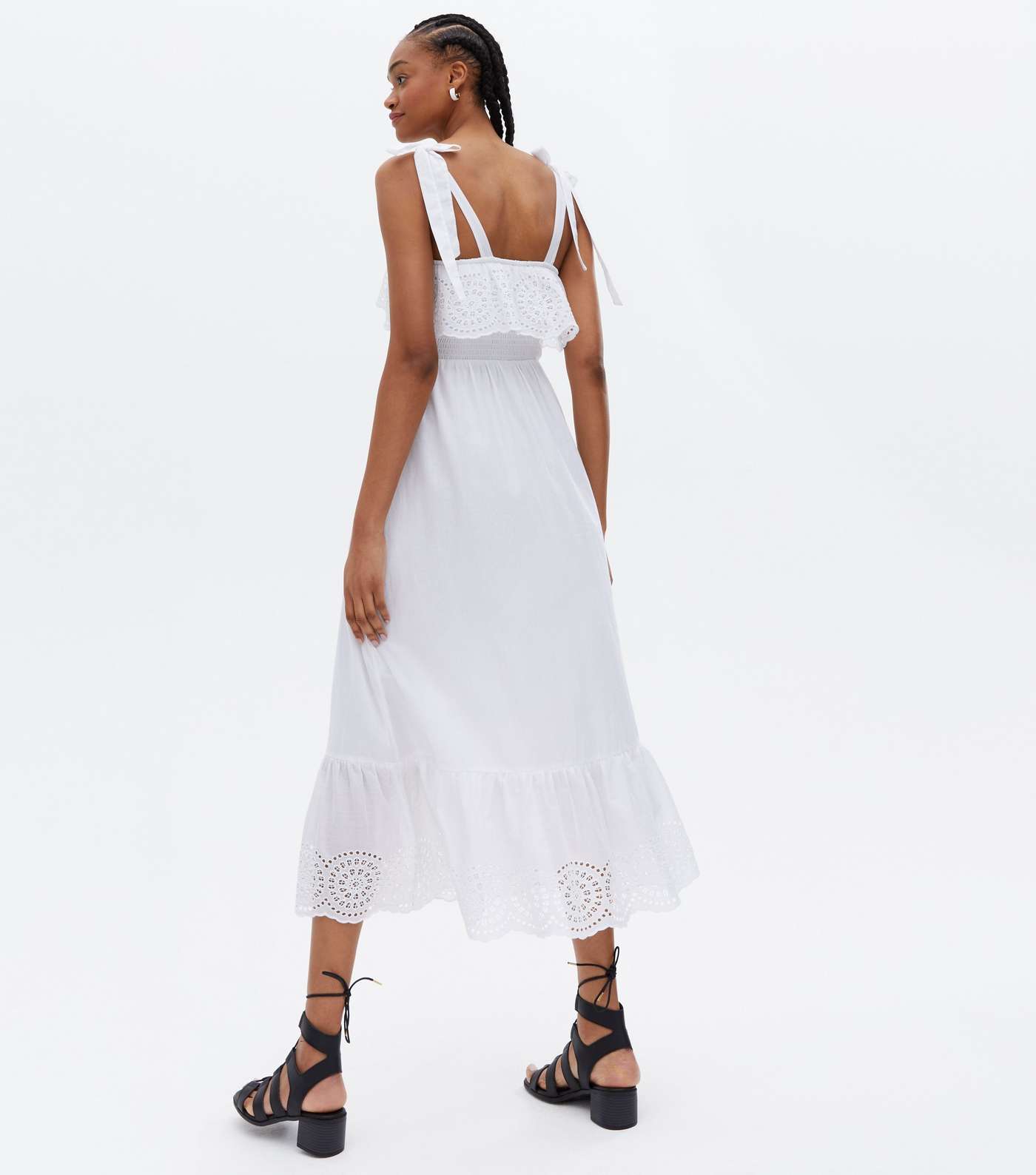 Tall White Broderie Frill Midi Dress Image 4