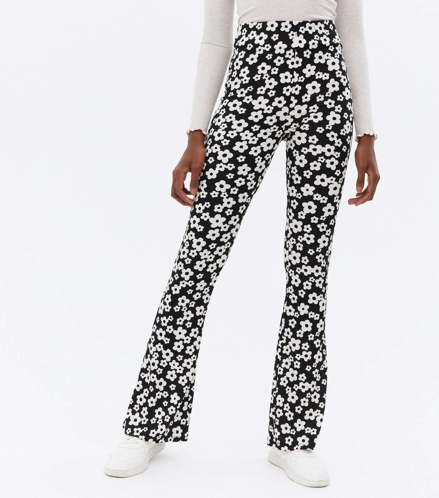 Tall Black Floral Flared Trousers Image 2