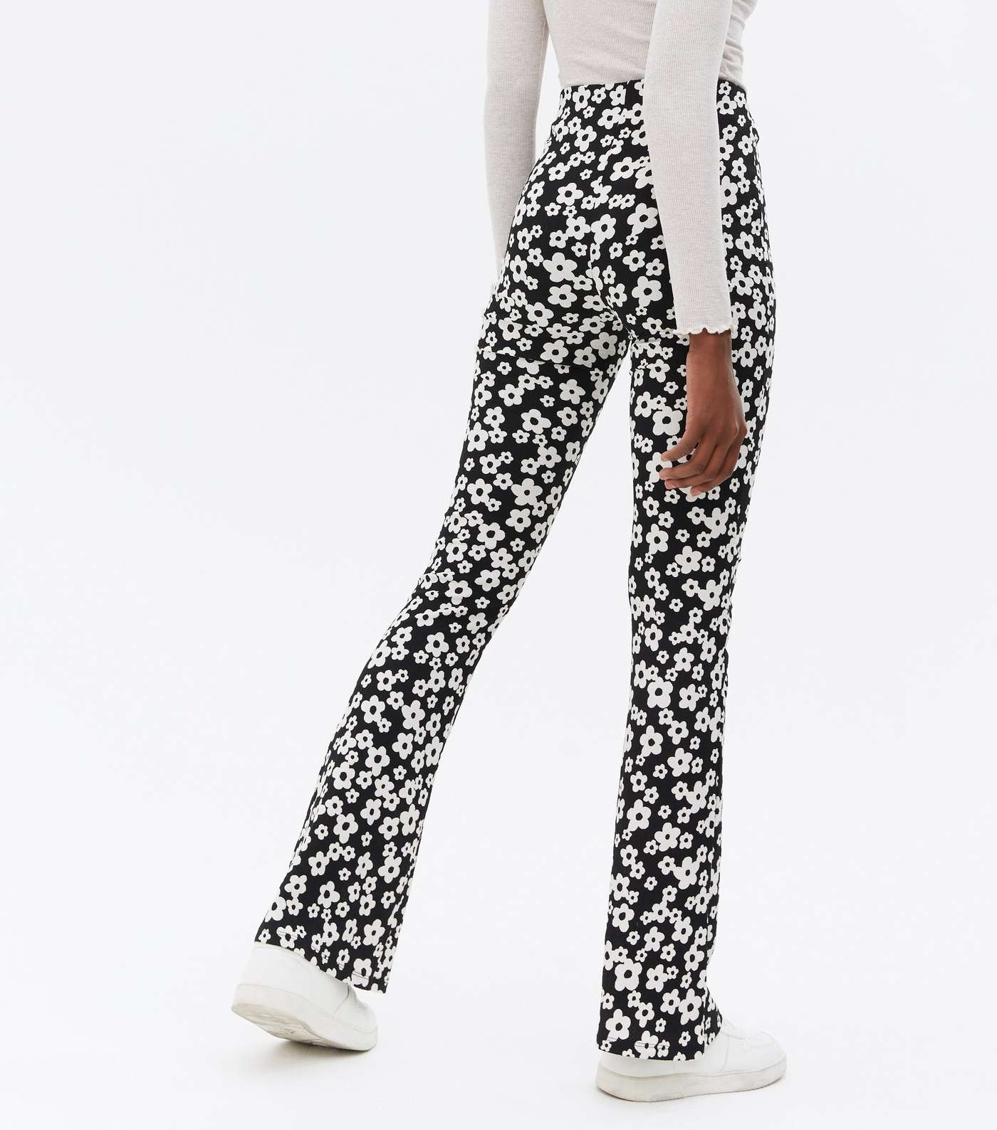 Tall Black Floral Flared Trousers Image 4