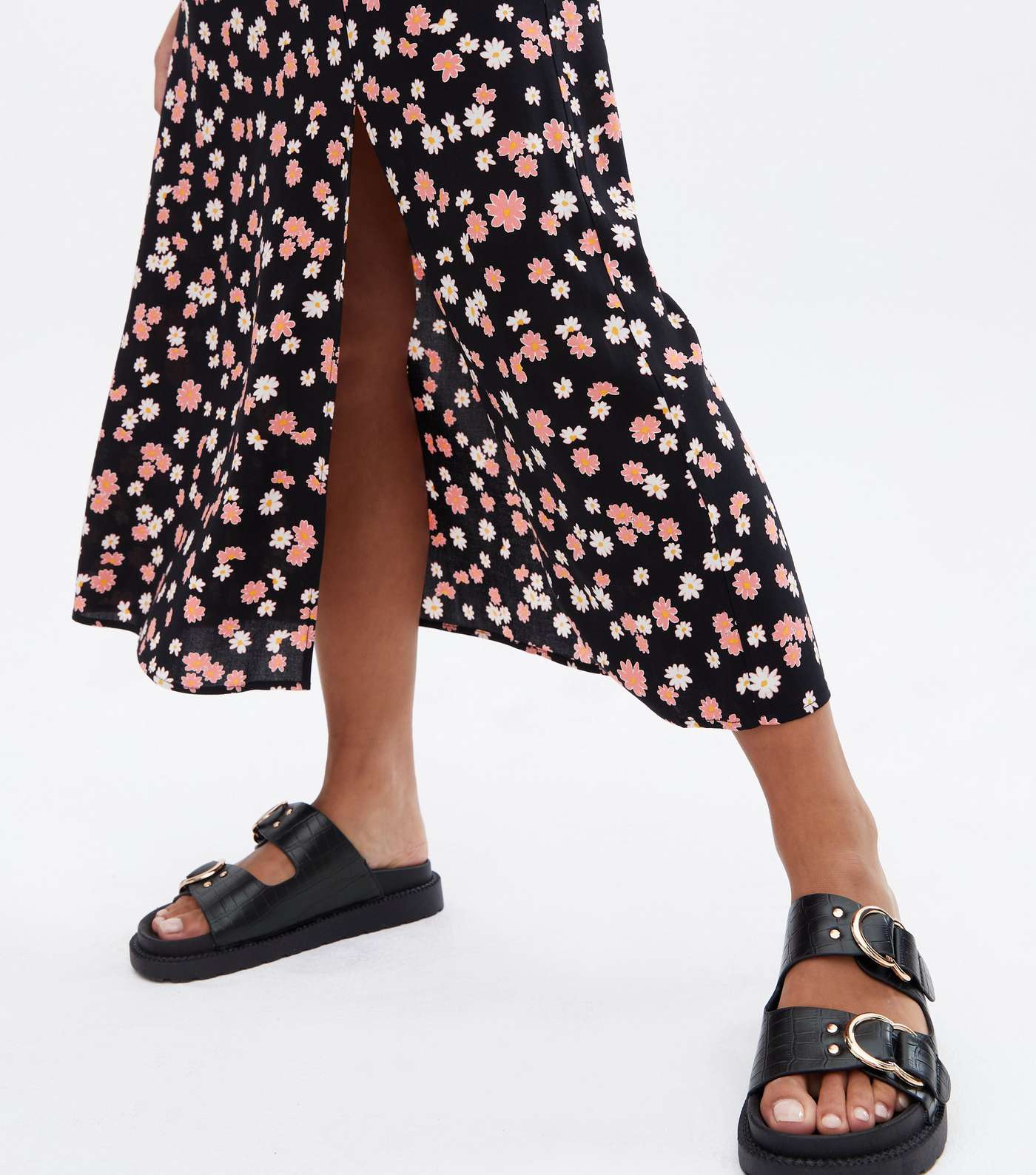 Petite Black Floral Split Midi Skirt Image 3