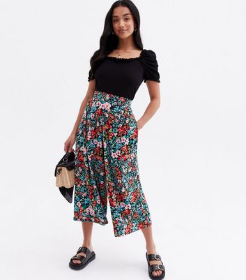 Petite Black Floral Crop Trousers | New 