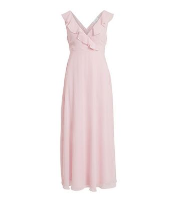 Vila Pink Chiffon Ruffle Maxi Wrap Dress New Look