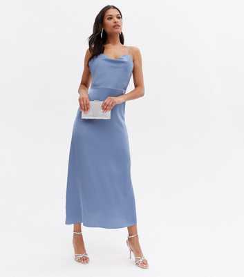 VILA Blue Cowl Neck Strappy Midi Dress
