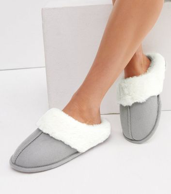 grey mule slippers women