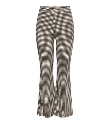Petite Black Gingham Flared Trousers 