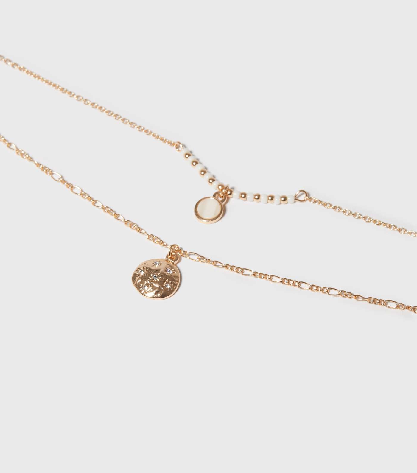 Gold Beaded Layered Diamanté Pendant Necklace Image 2