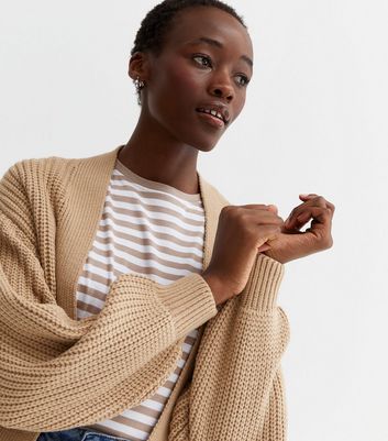 Tall Camel Knit Puff Sleeve Cardigan | New Look