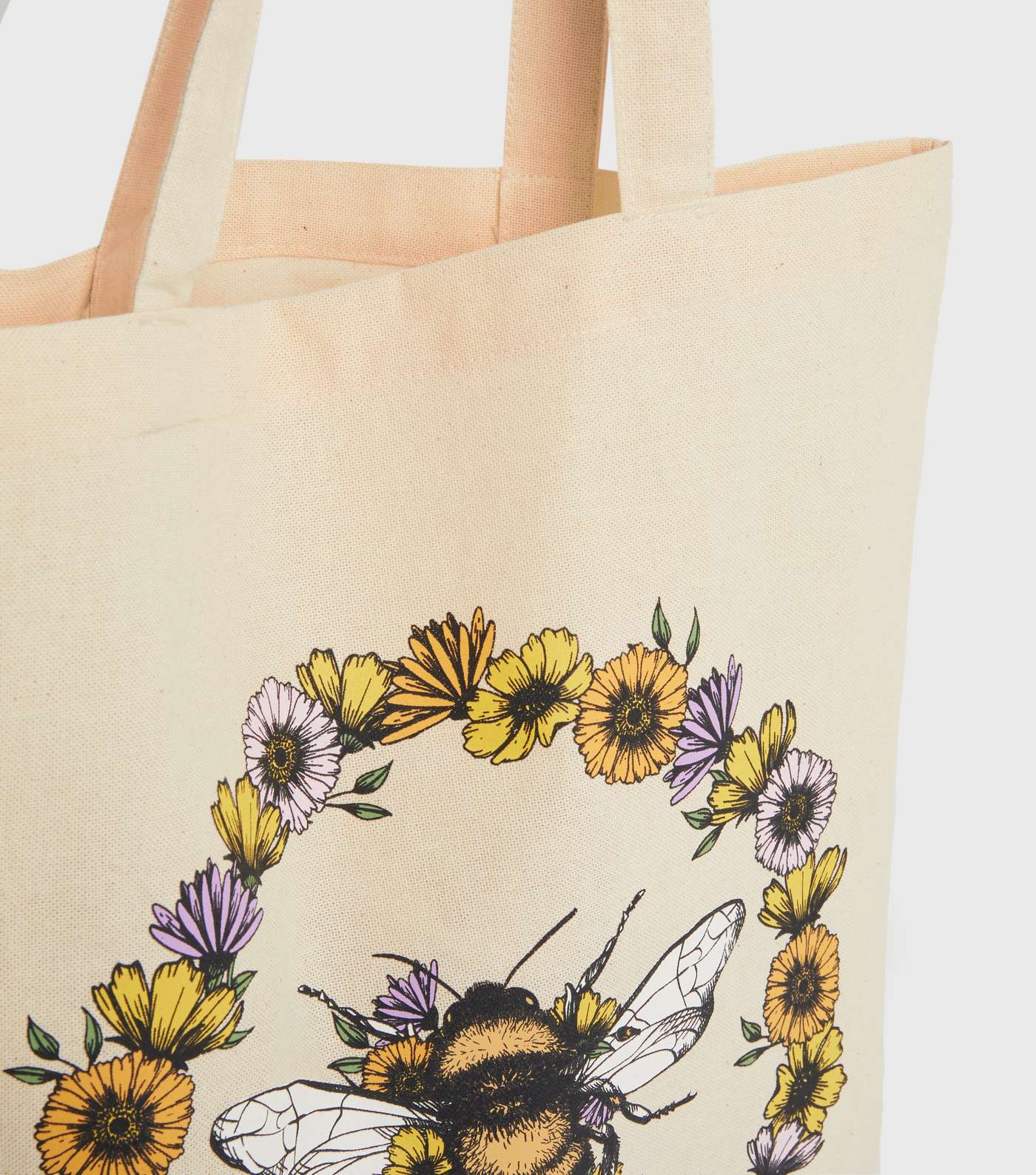 Cream Floral Bee Canvas Tote Bag Image 3