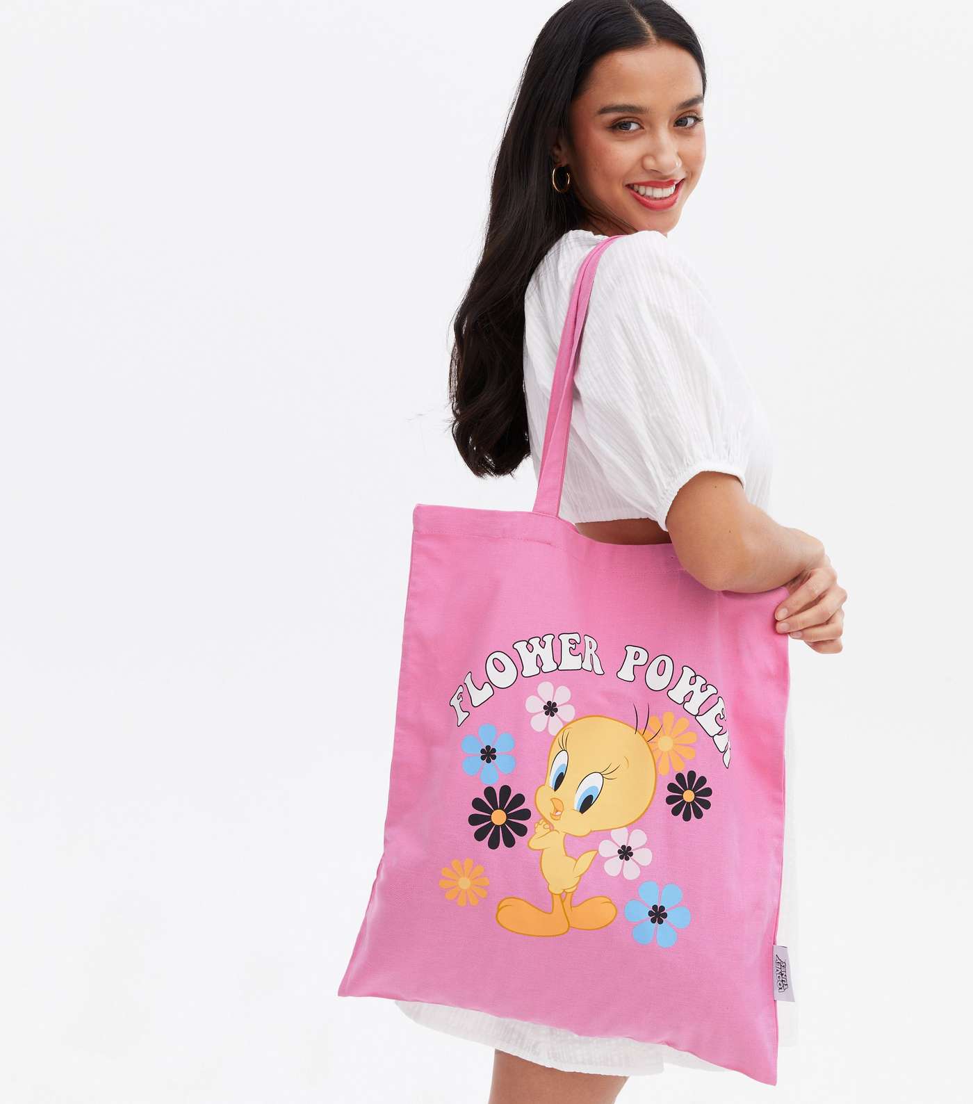 Pink Tweety Pie Canvas Flower Power Tote Bag Image 2