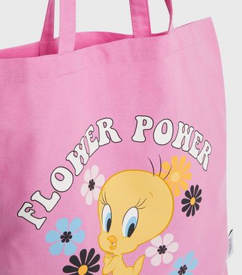 shop for Pink Tweety Pie Canvas Flower Power Tote Bag New Look at Shopo