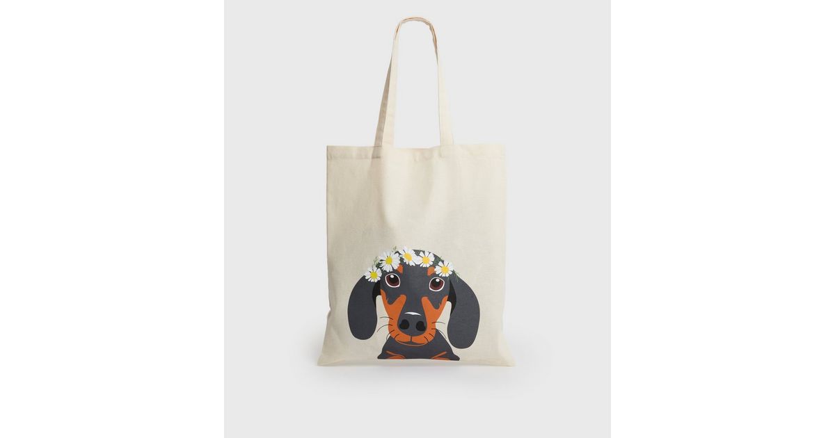 Cream Hippie Sausage Dog Canvas Bag | New Look