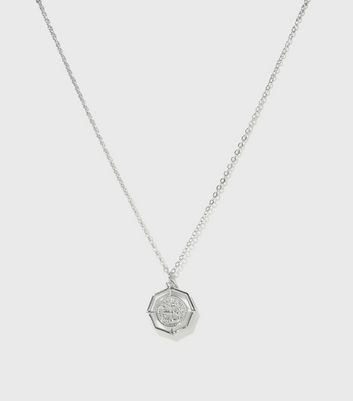 Silver Hexagon Coin Pendant Necklace 