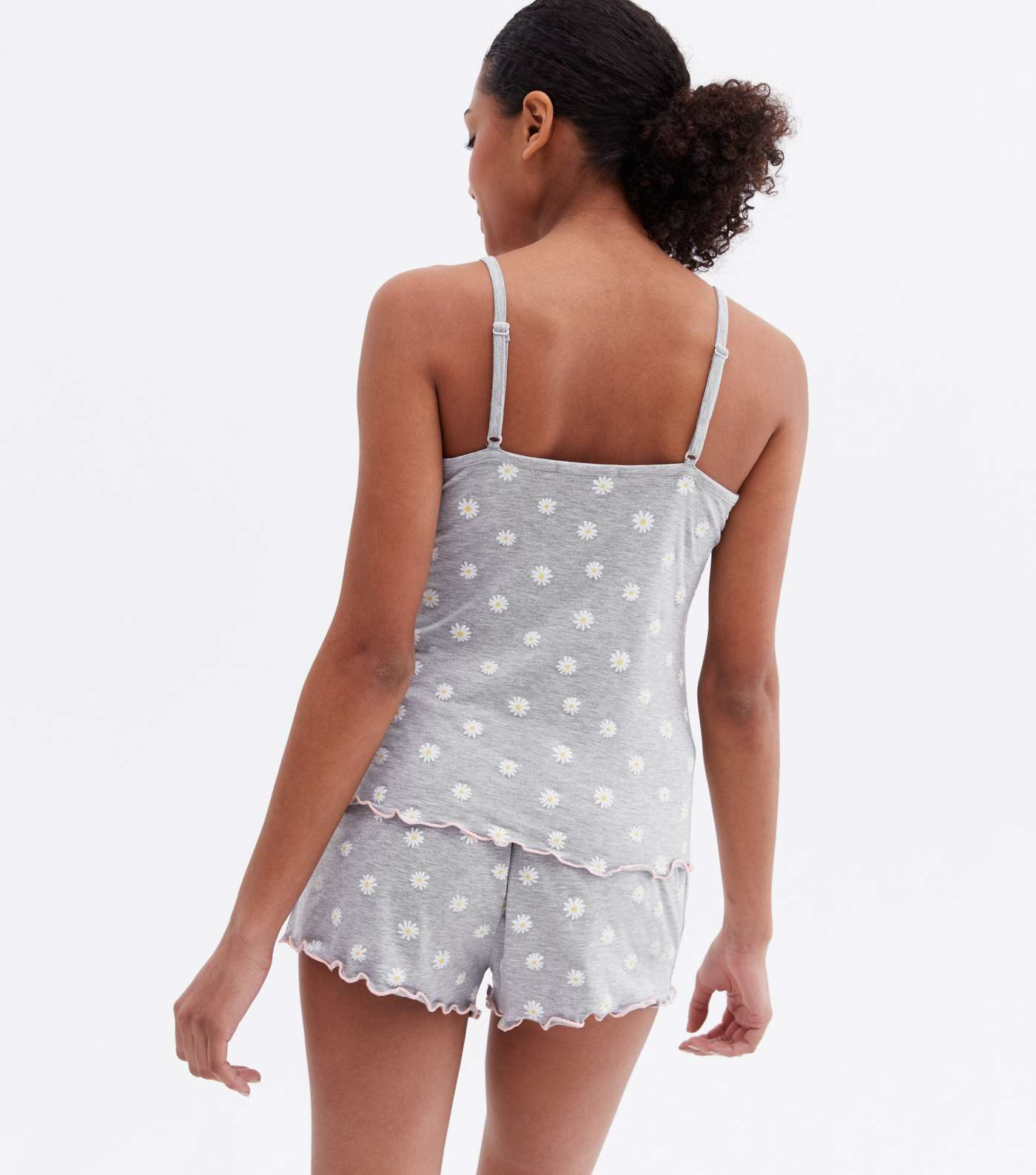 Light Grey Cami and Short Pyjama Set with Daisy Print Image 4