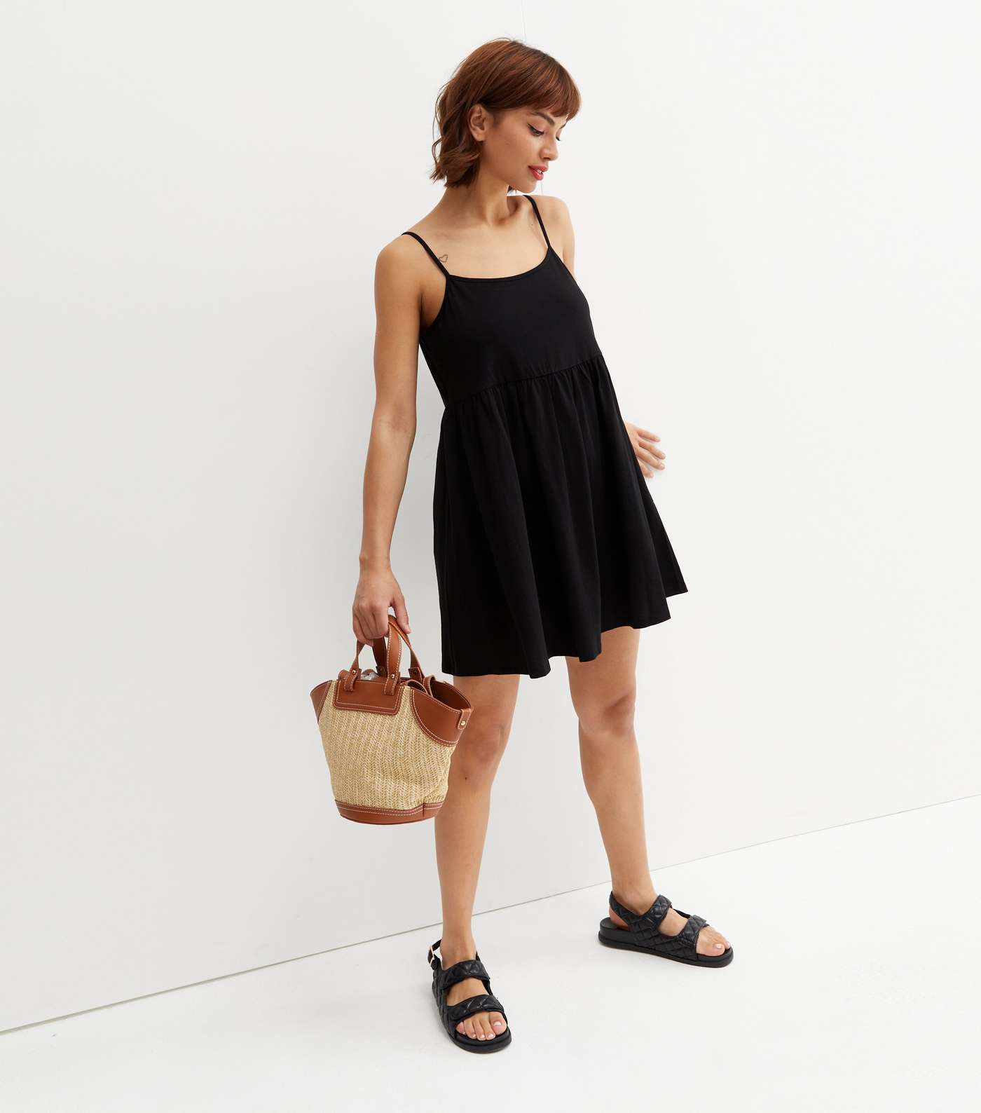 Black Jersey Strappy Mini Dress Image 2