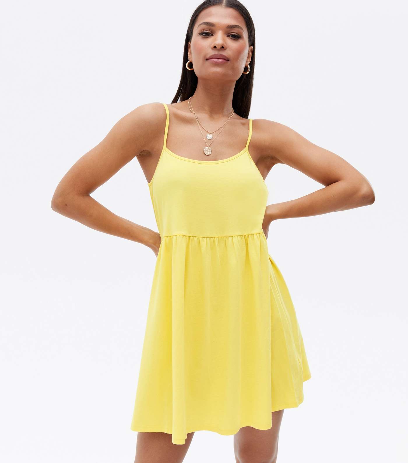Pale Yellow Jersey Strappy Mini Dress