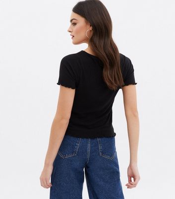 Damen Bekleidung Black Ribbed Cut Out Ring T-Shirt Damen Bekleidung Black Ribbed Cut Out Ring T-Shirt