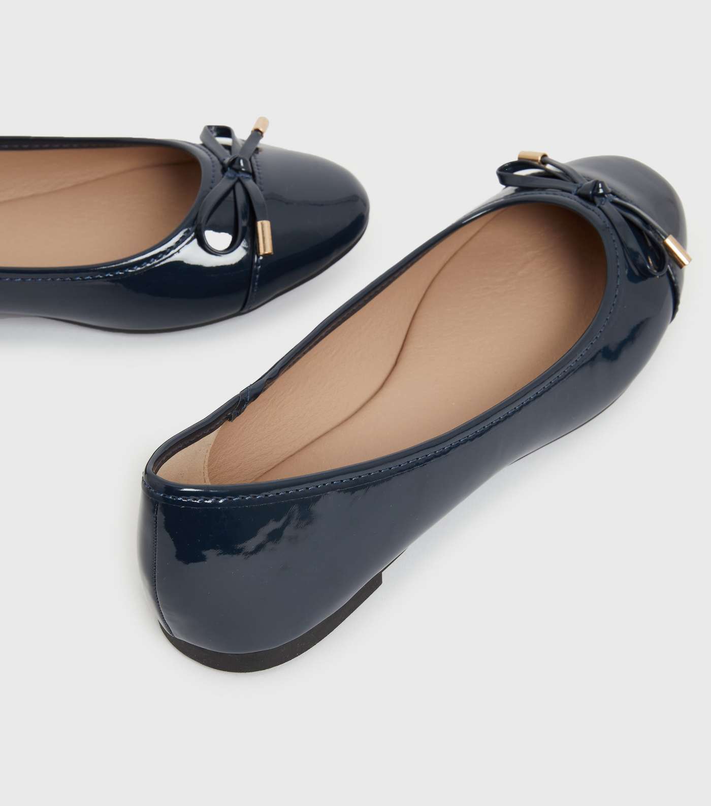 Navy Patent Bow Front Ballet Pumps Image 3