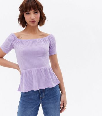 Click to view product details and reviews for Lilac Ribbed Bardot Peplum Top New Look.