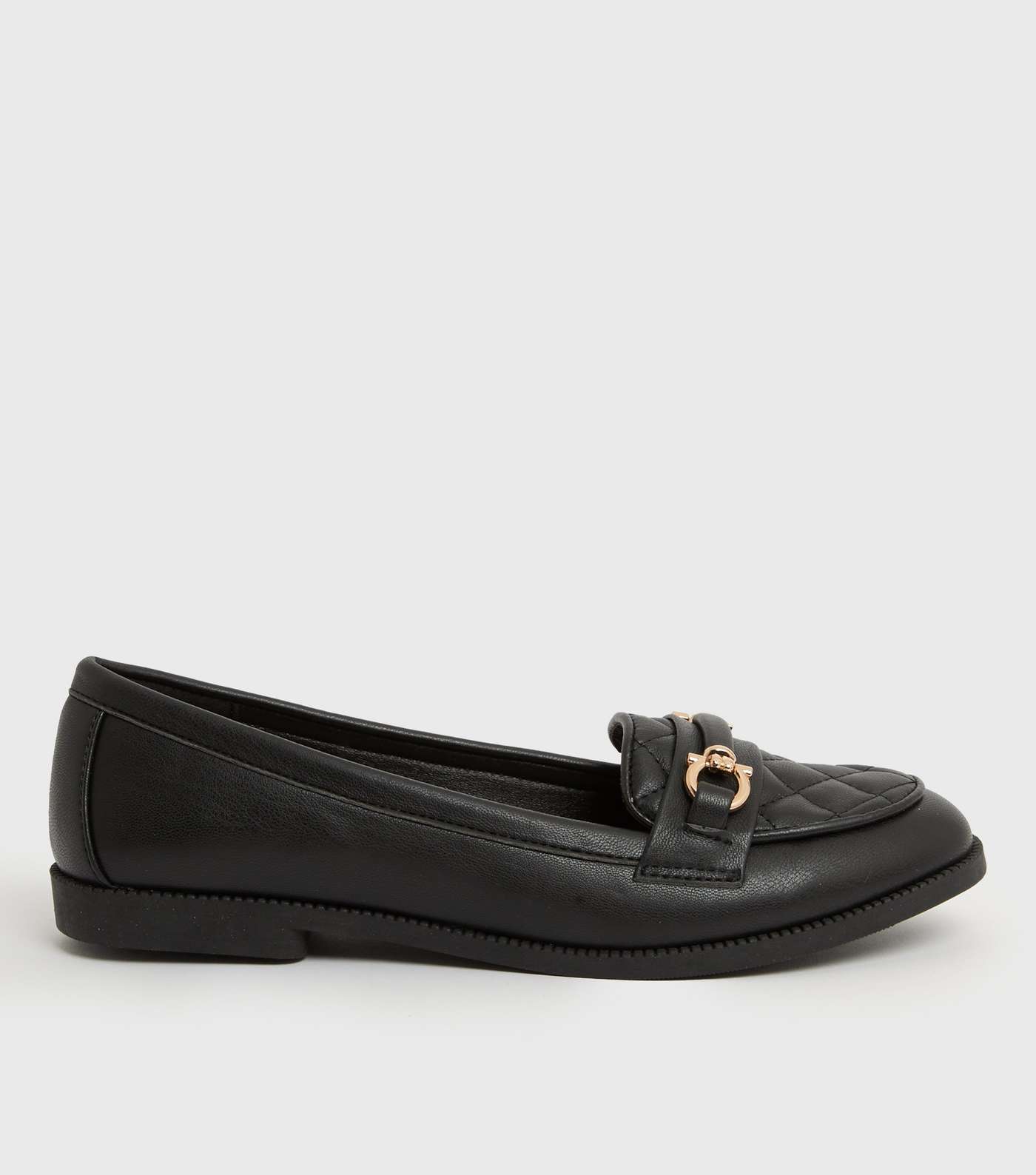 Black Quilted Metal Trim Loafers