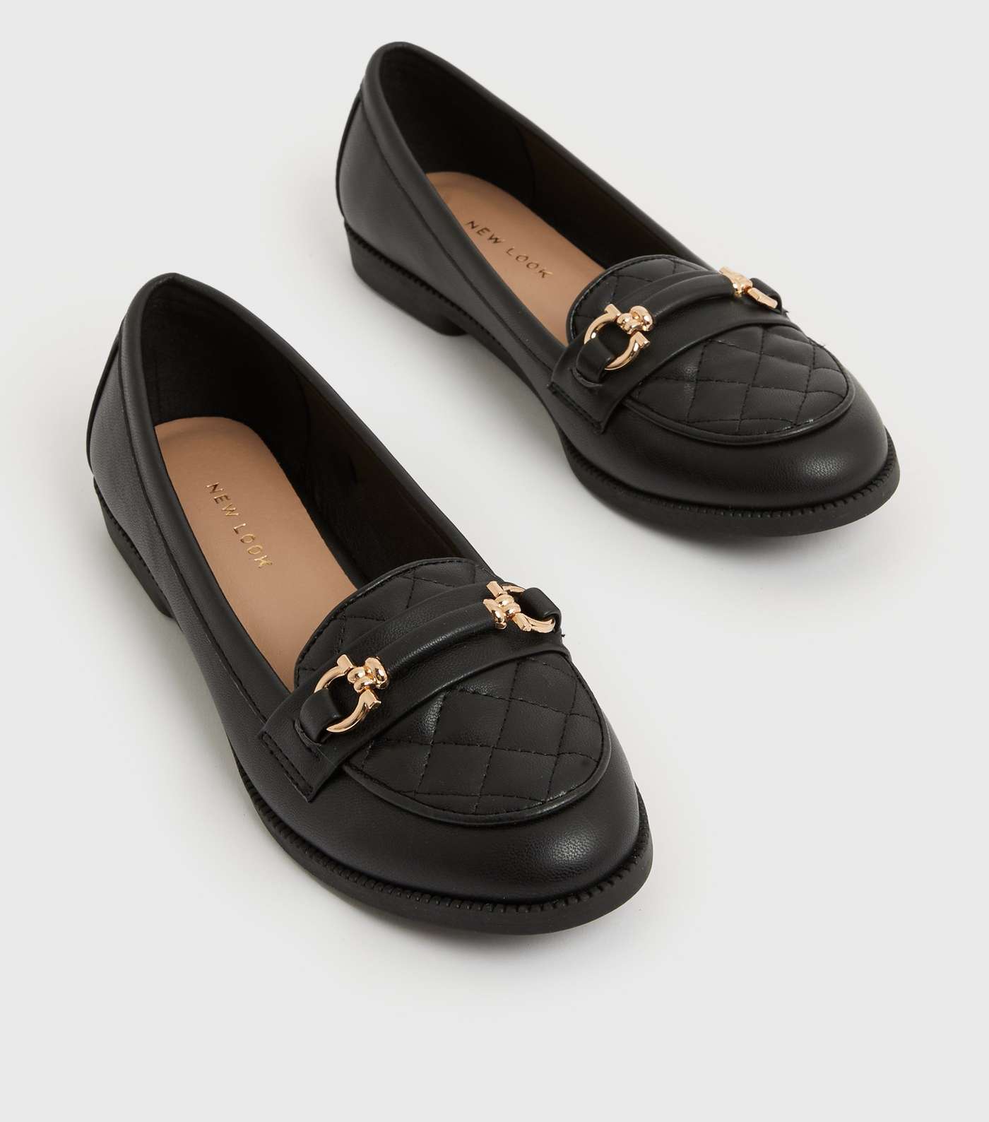 Black Quilted Metal Trim Loafers Image 3