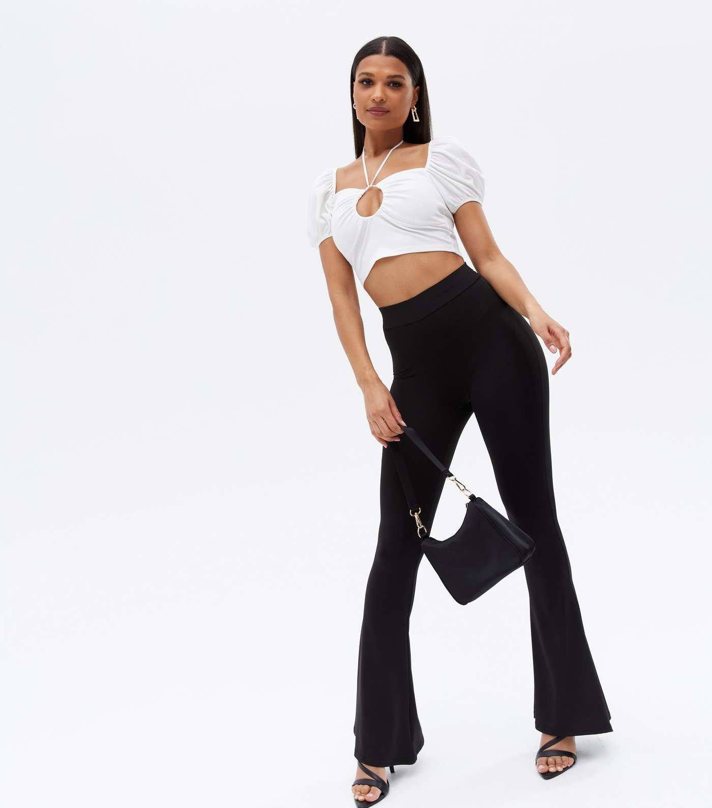 Off White Scuba Crepe Strappy Cut Out Crop Top Image 2