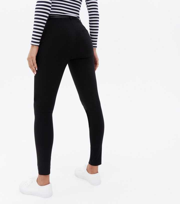 Black Belted Slim Leg Trousers, Womens Trousers