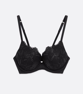 Black Floral Lace Boost Bra New Look