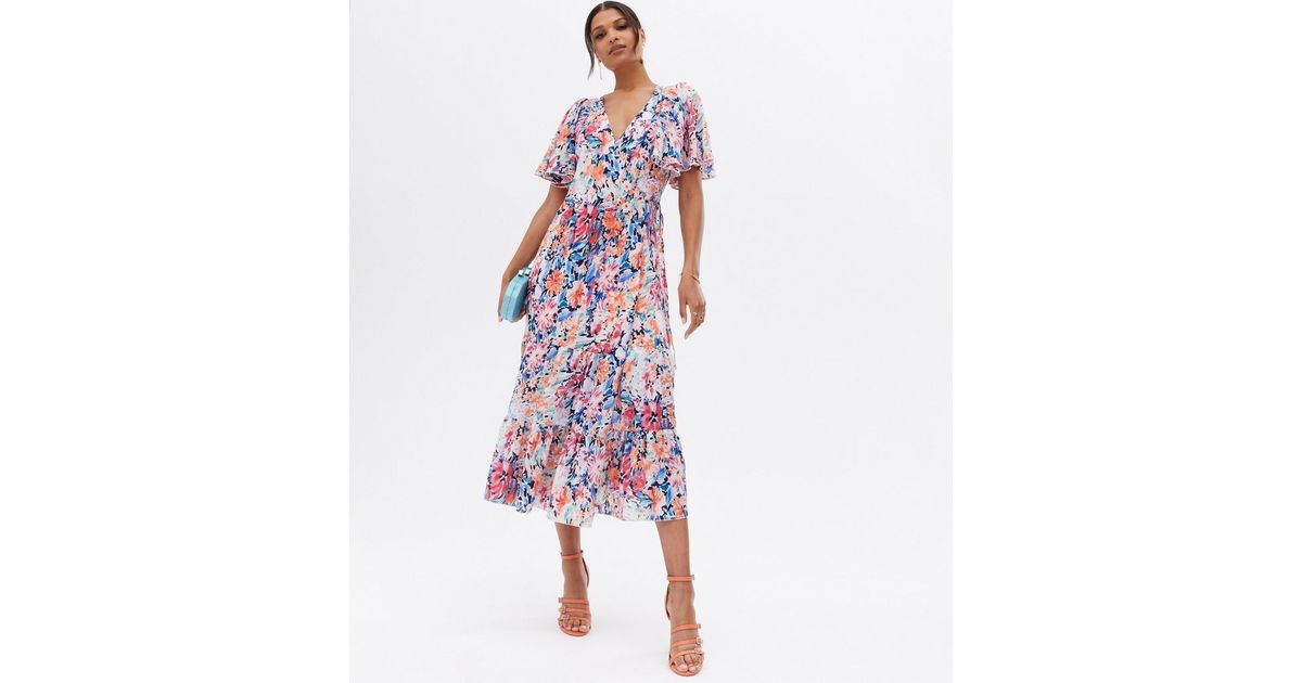 Little Mistress Multicoloured Floral Midi Wrap Dress | New Look