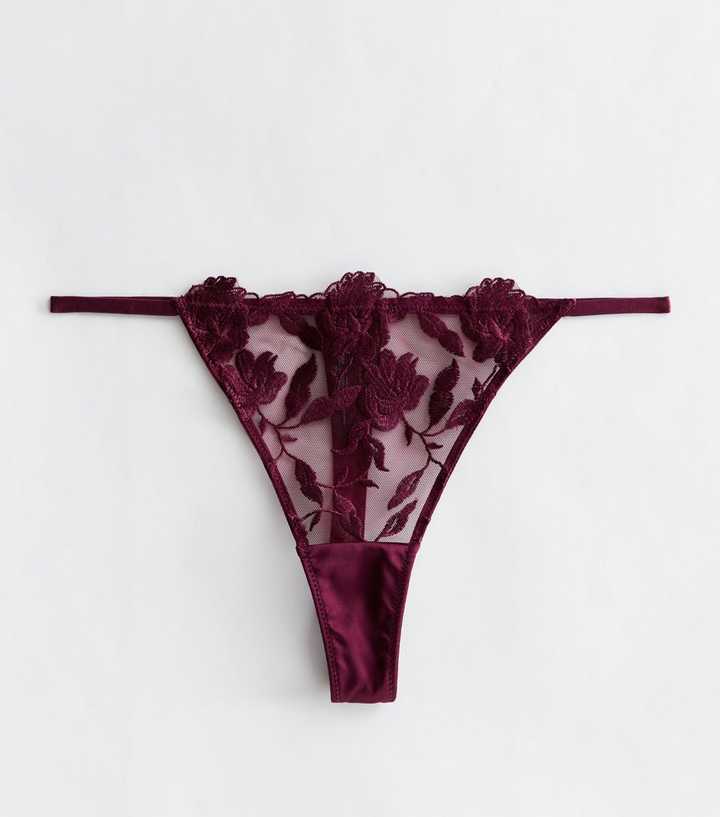 Burgundy Floral Lace Thong