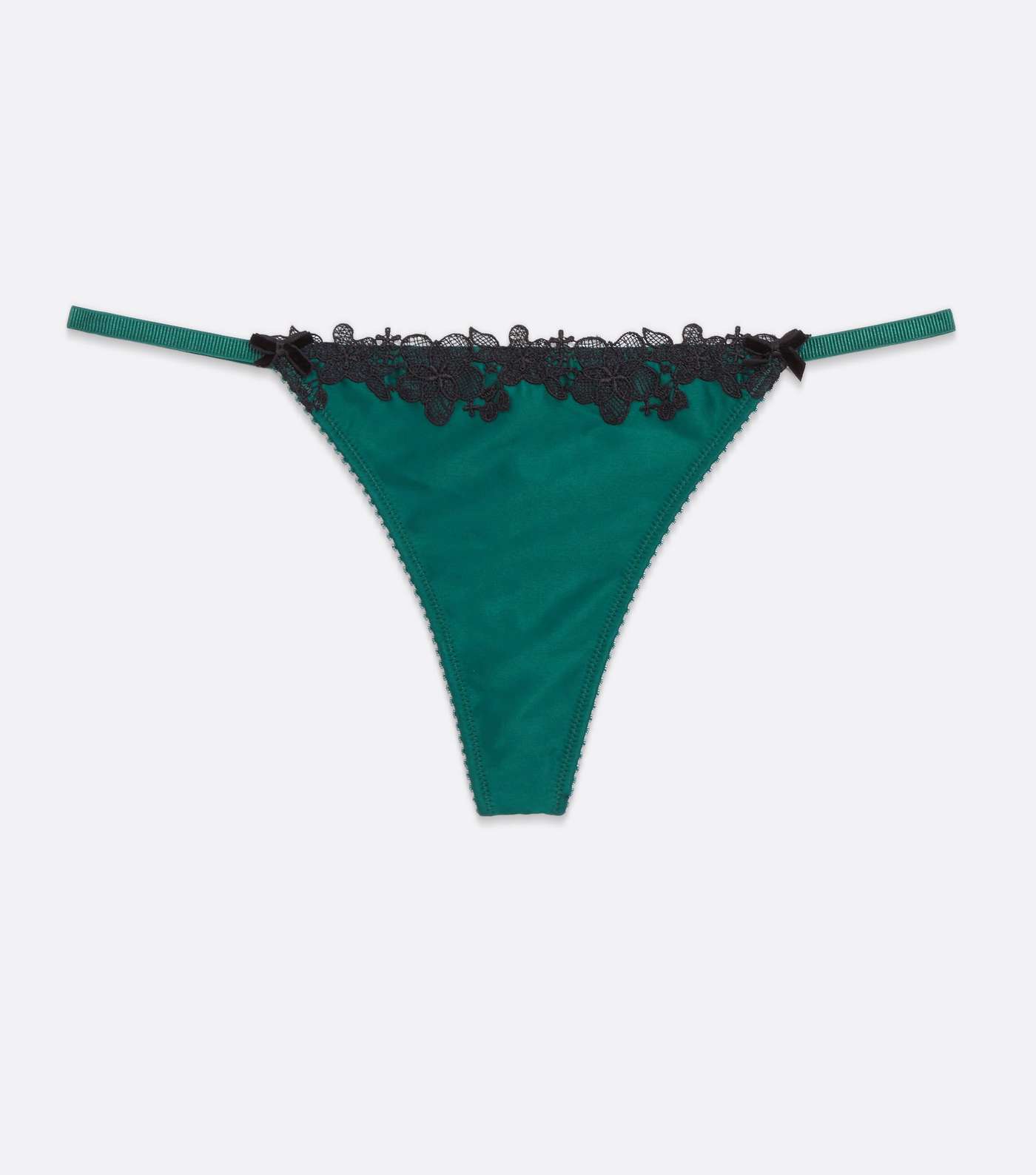 Dark Green Satin Guipure Lace Trim Thong Image 5