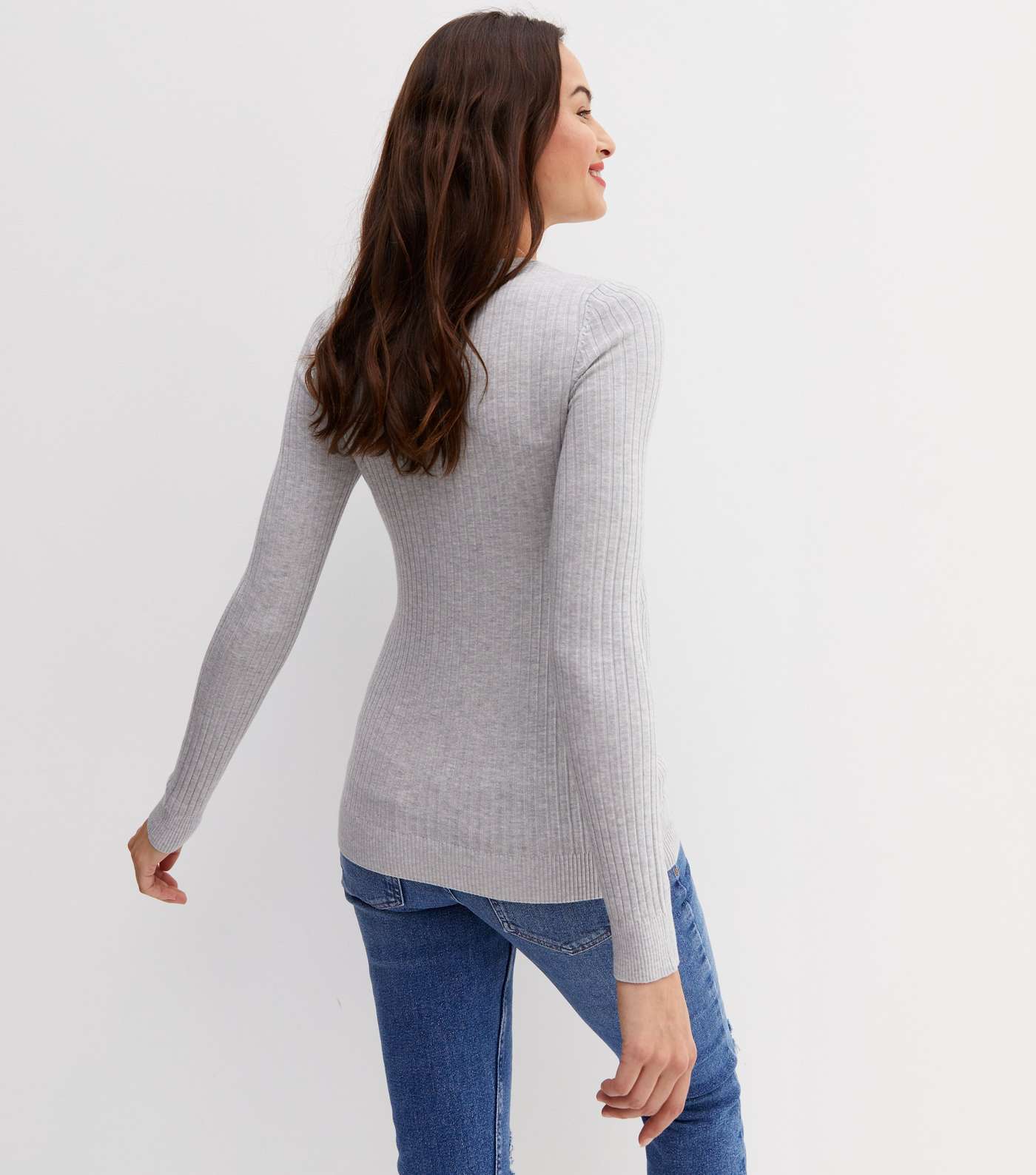 Maternity Pale Grey Ribbed Crew Neck Jumper Image 4