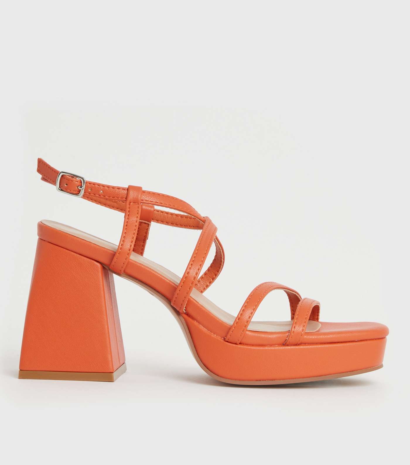 Bright Orange Strappy Block Heel Platform Sandals