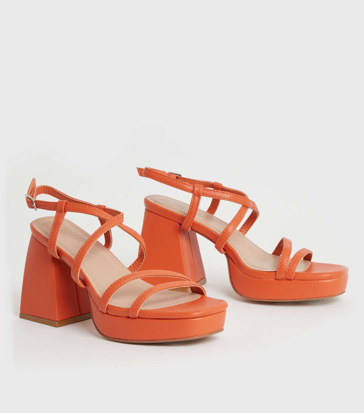 Bright Orange Strappy Block Heel Platform Sandals Image 3