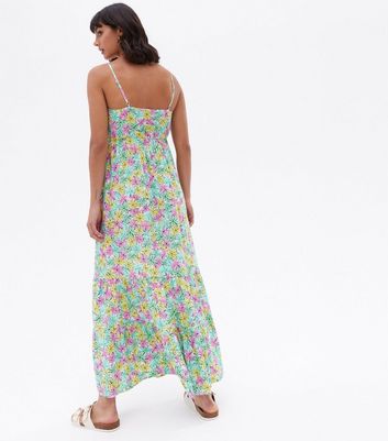 Blue Floral Strappy Tiered Maxi Dress 