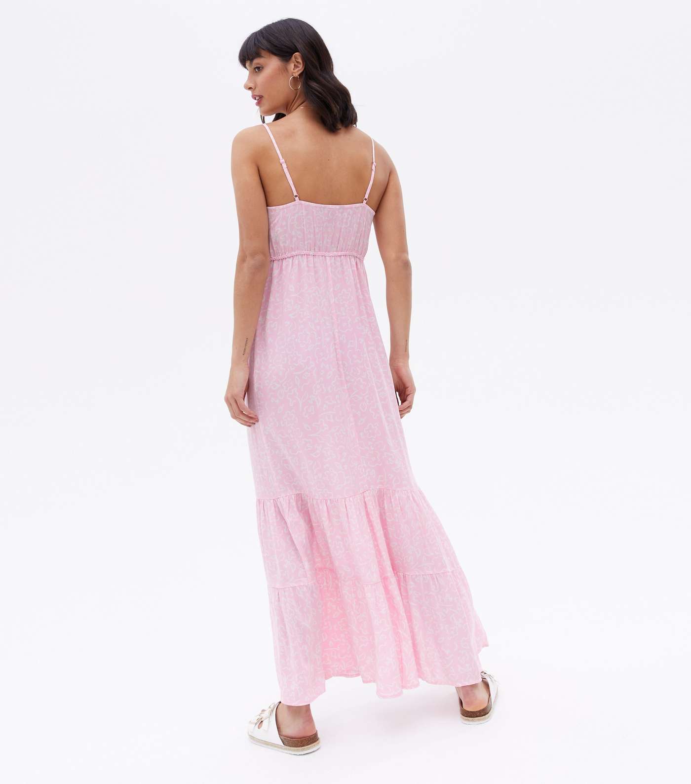 Pink Floral Strappy Tiered Maxi Dress Image 4