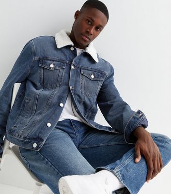 Blue Denim Borg Collared Jacket