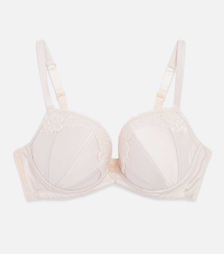 CHAINSTORE CREAM UNDERWIRED LACE SATIN MOULDED PUSH UP BRA CUPS SIZE 32C