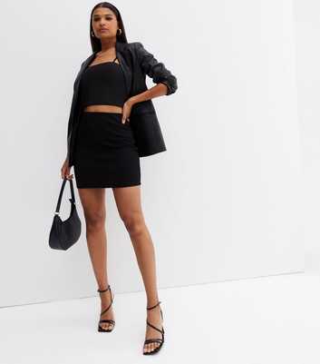 Black Textured Mini Tube Skirt