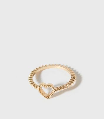 Gold Textured Heart Ring New Look