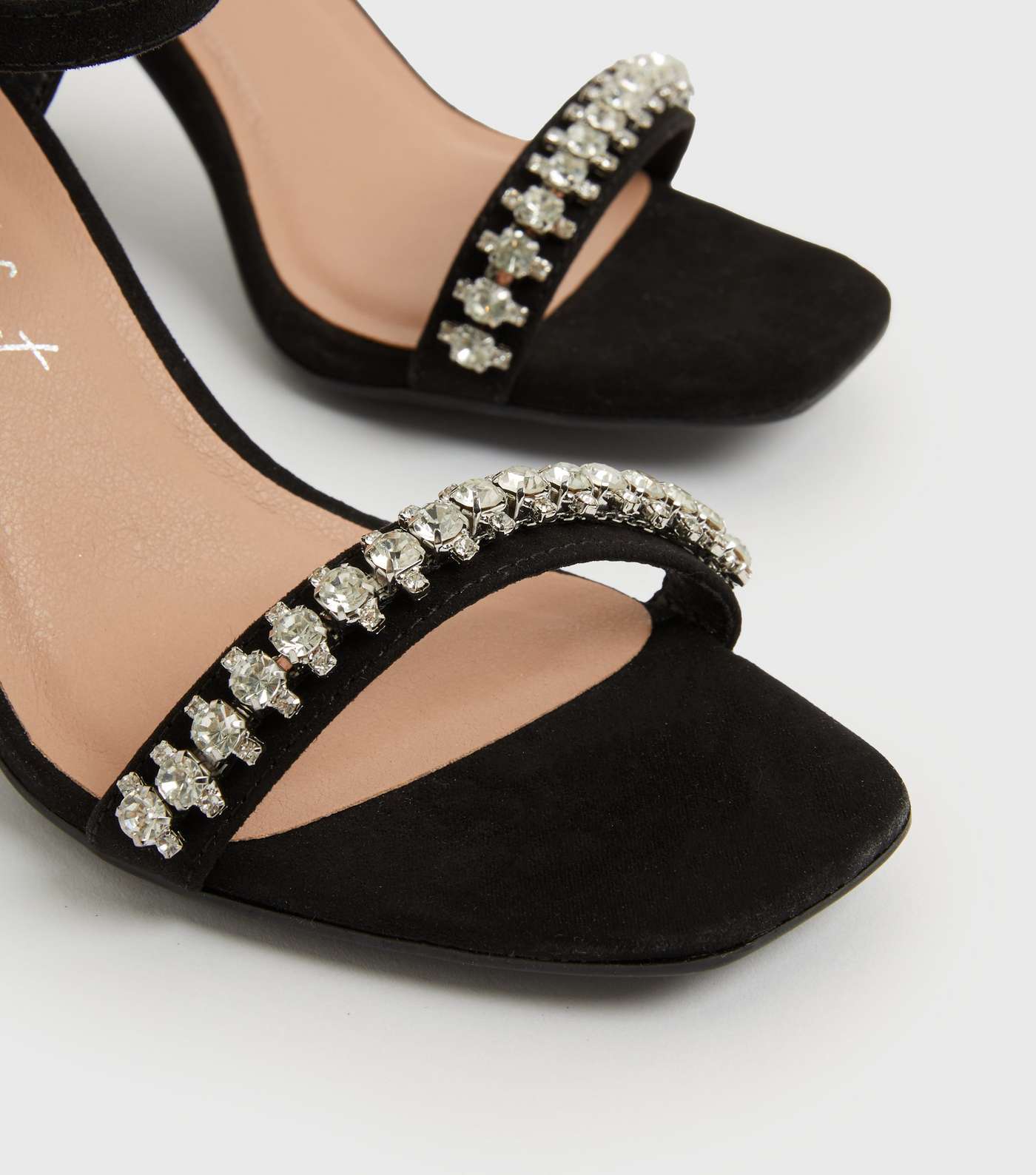 Black Suedette Gem Embellished Block Heel Sandals Image 4