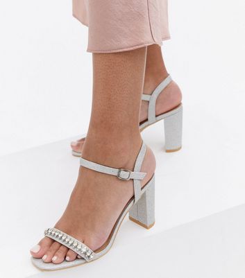 Silver embellished 2024 block heels