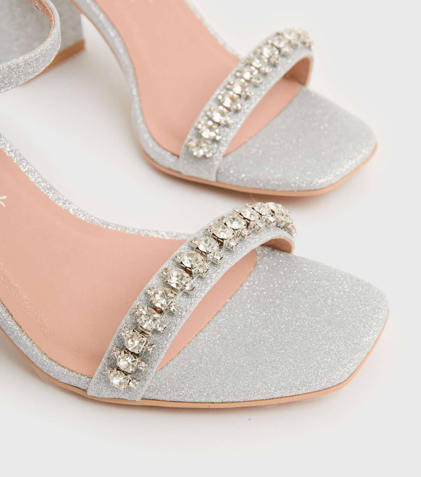 Silver Glitter Gem Embellished Block Heel Image 4