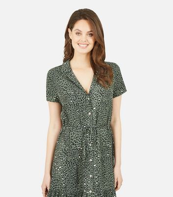 yumi animal print shirt dress