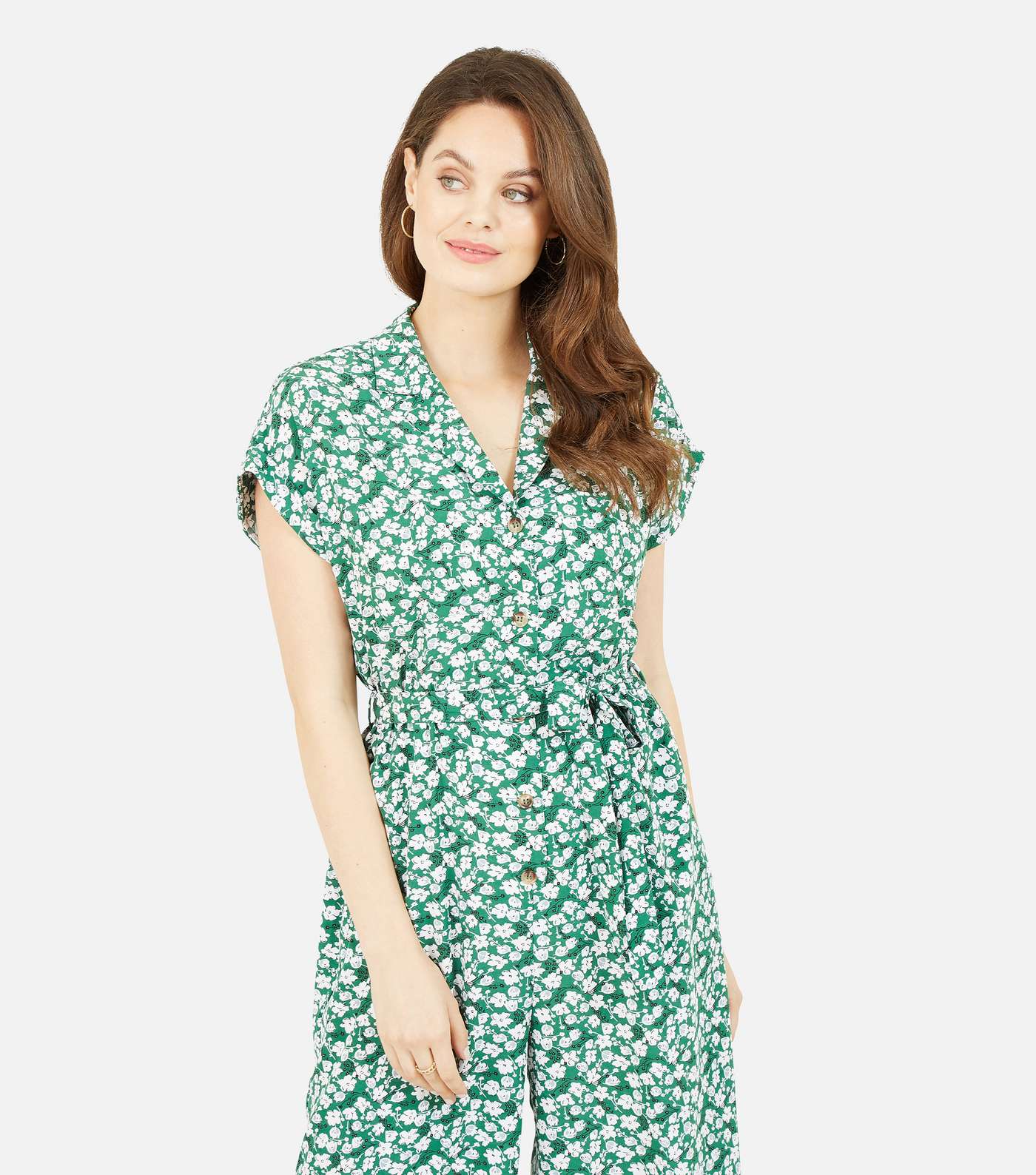 Yumi Green Ditsy Floral Belted Crop Jumpsuit Image 2