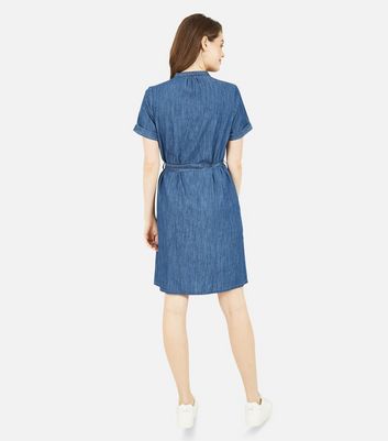 Yumi Blue Chambray Denim Shirt Dress New Look