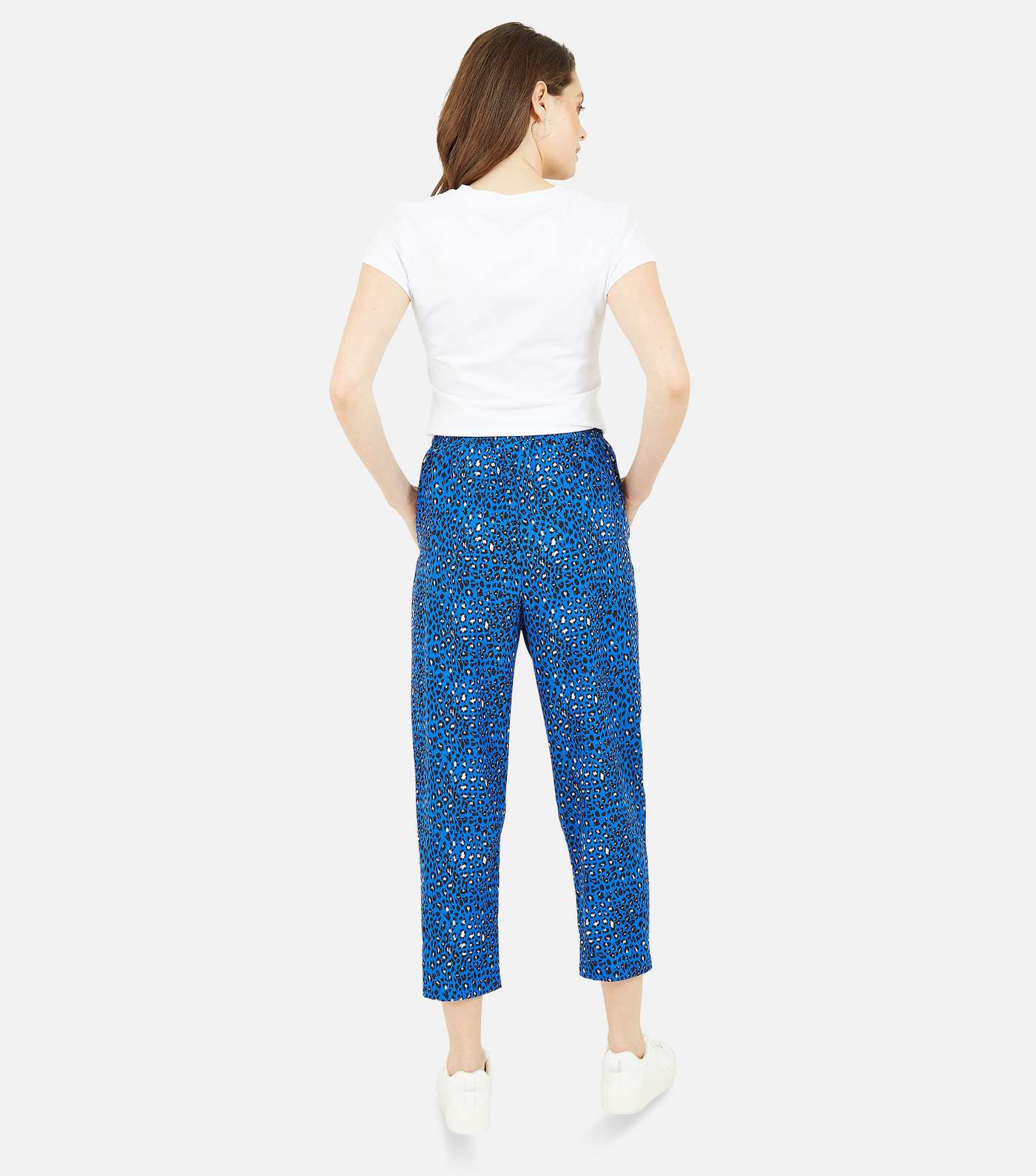 Yumi Bright Blue Leopard Print Tie Waist Crop Trousers Image 3
