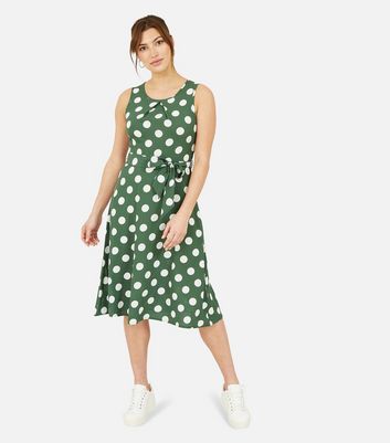 Click to view product details and reviews for Mela Green Polka Dot Belted Midi Dress New Look.