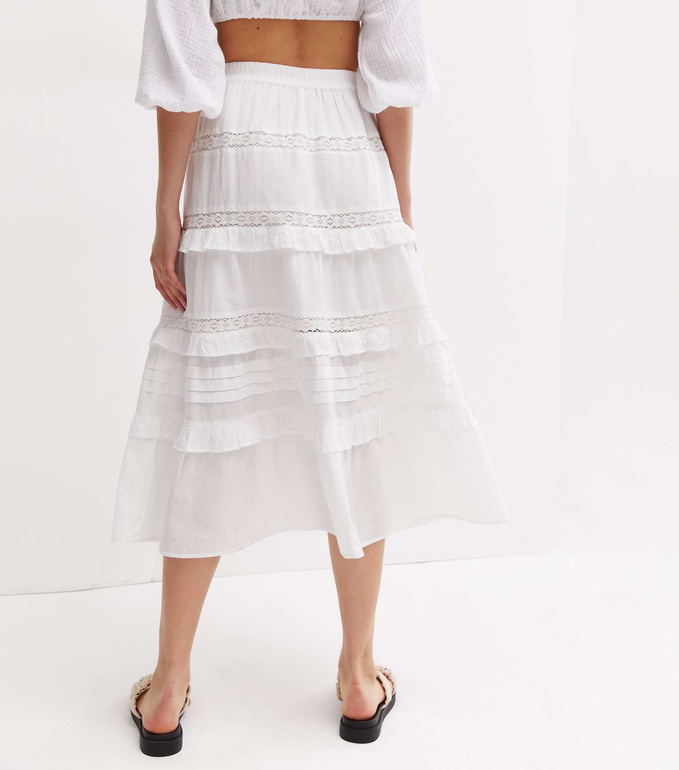 White Frill Tiered Midi Skirt Image 4