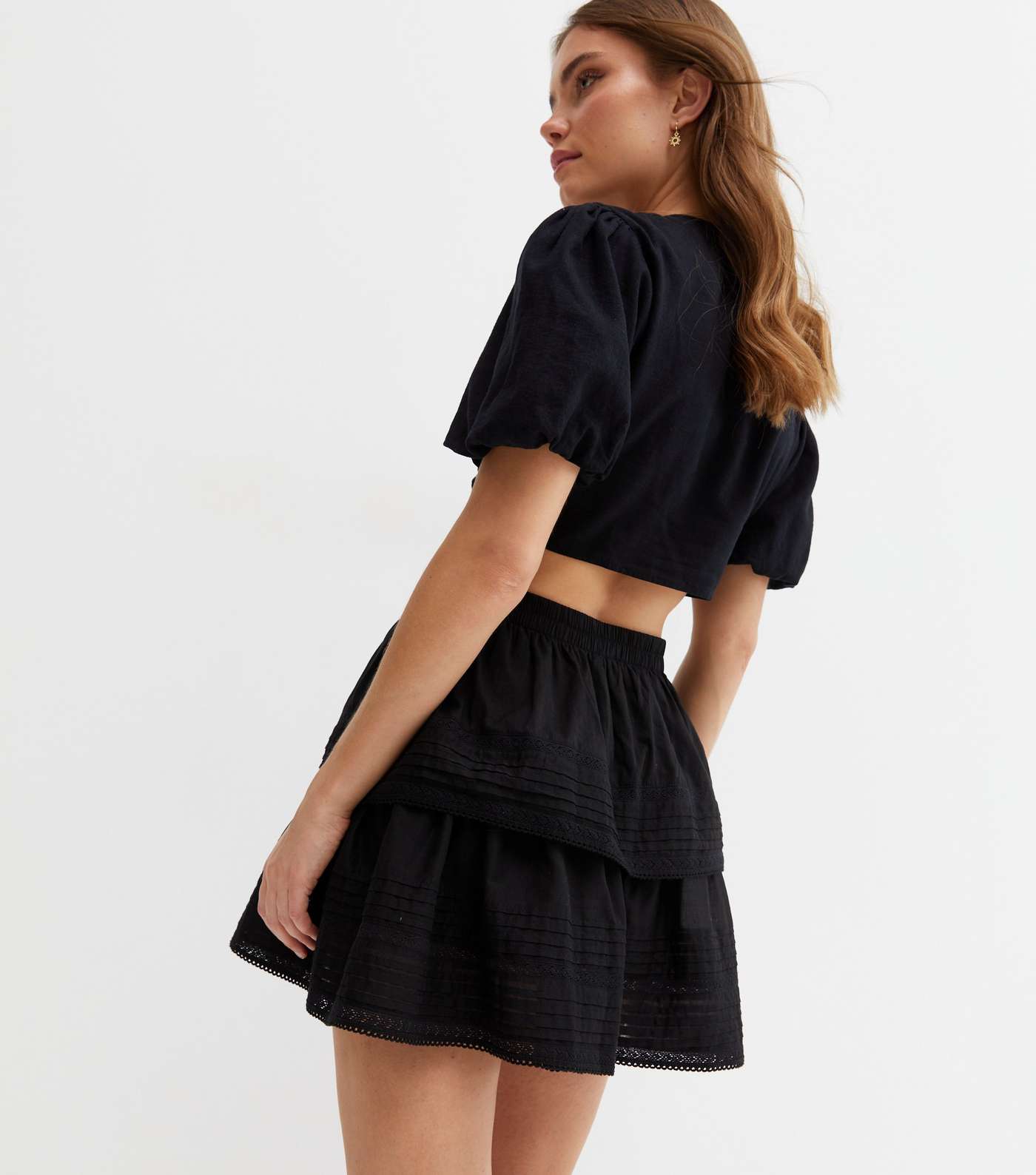 Black Lace Trim Tiered Mini Skirt Image 4